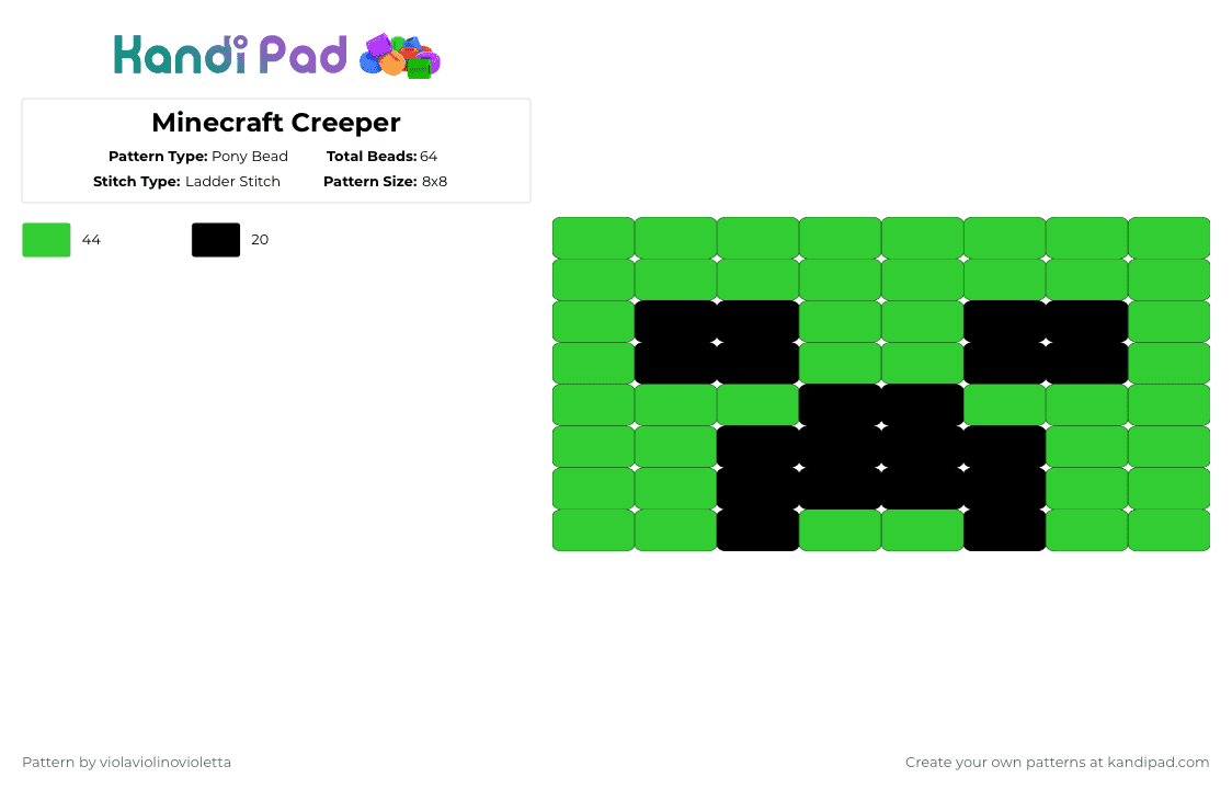Minecraft Creeper - Pony Bead Pattern by violaviolinovioletta on Kandi Pad - black,green,minecraft,creeper,boom,exploding,blocky,blocks