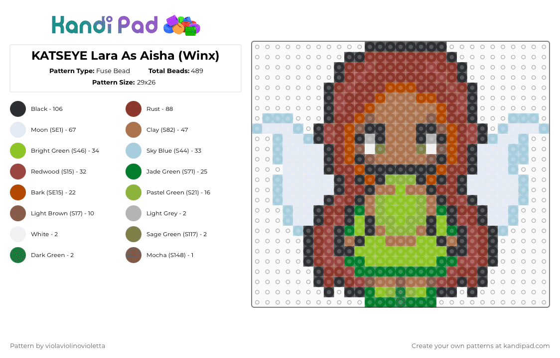 KATSEYE Lara As Aisha (Winx) - Fuse Bead Pattern by violaviolinovioletta on Kandi Pad - red,tan,green