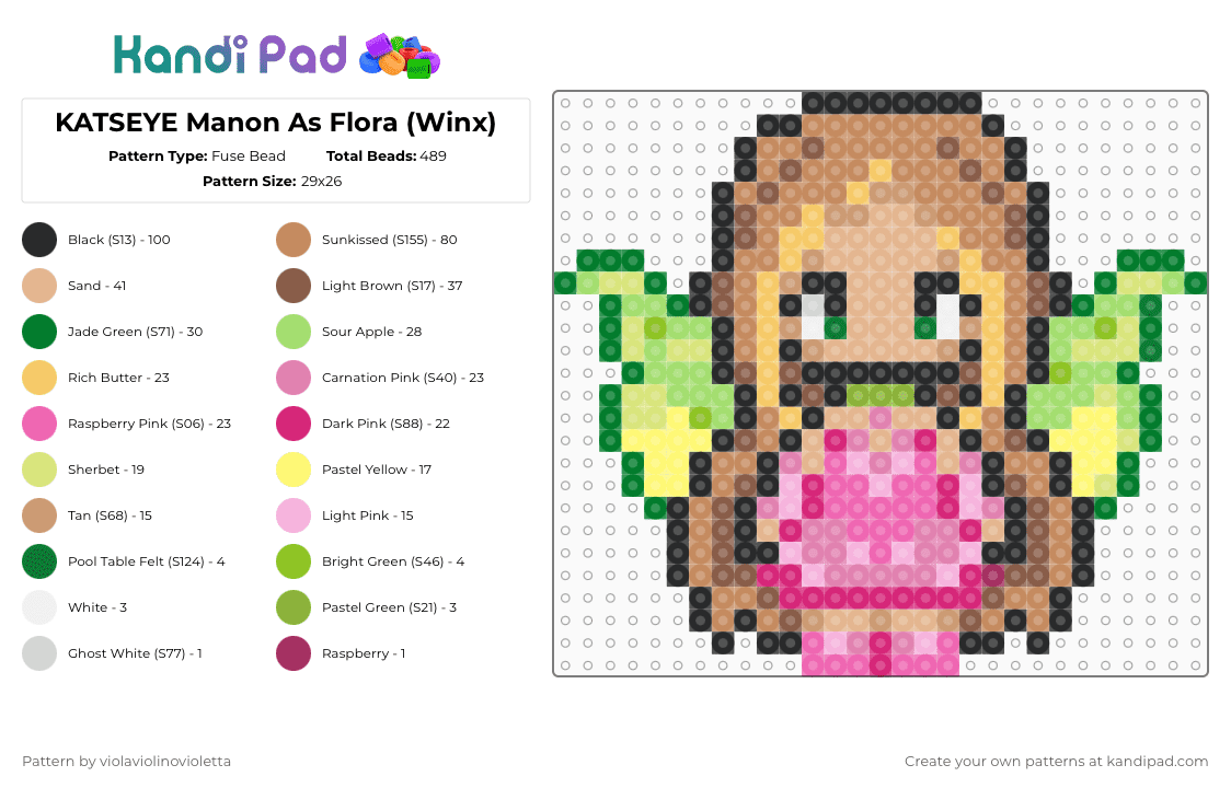 KATSEYE Manon As Flora (Winx) - Fuse Bead Pattern by violaviolinovioletta on Kandi Pad - tan,pink