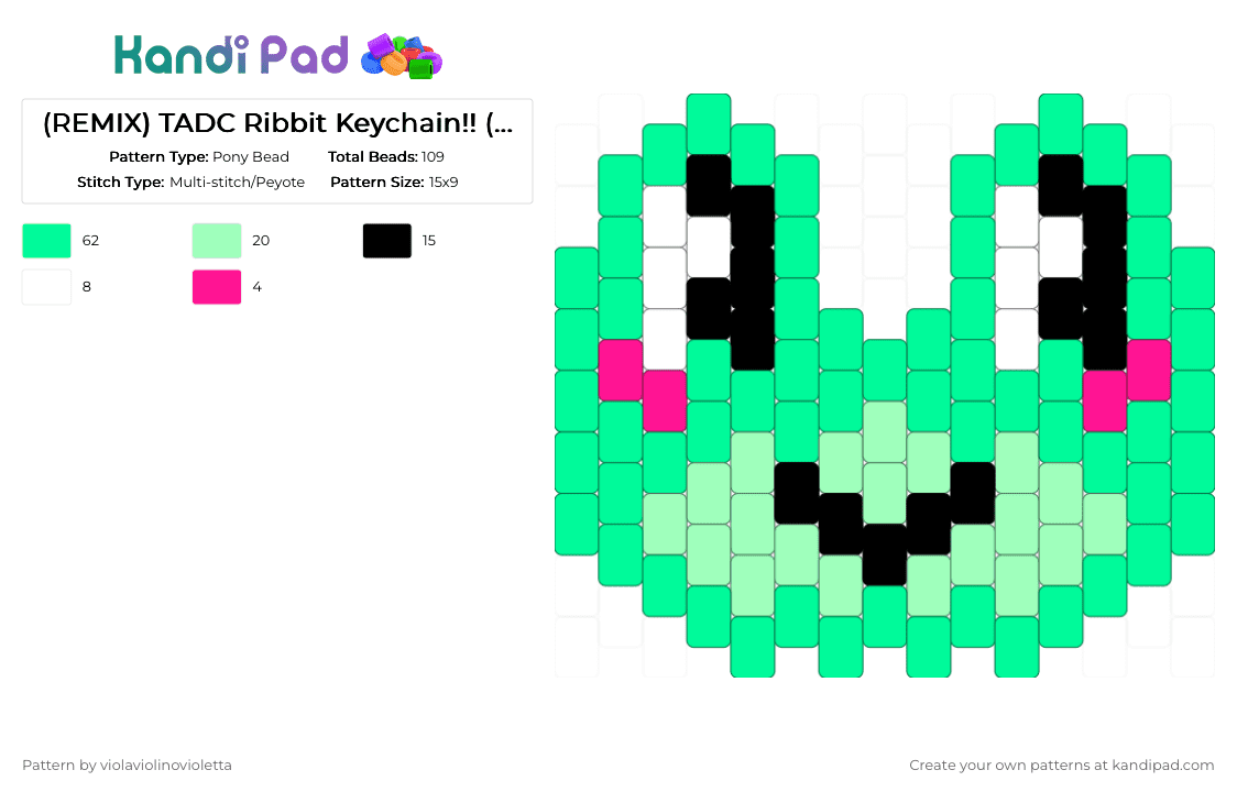 (REMIX) TADC Ribbit Keychain!! (Read Description) - Pony Bead Pattern by violaviolinovioletta on Kandi Pad - teal