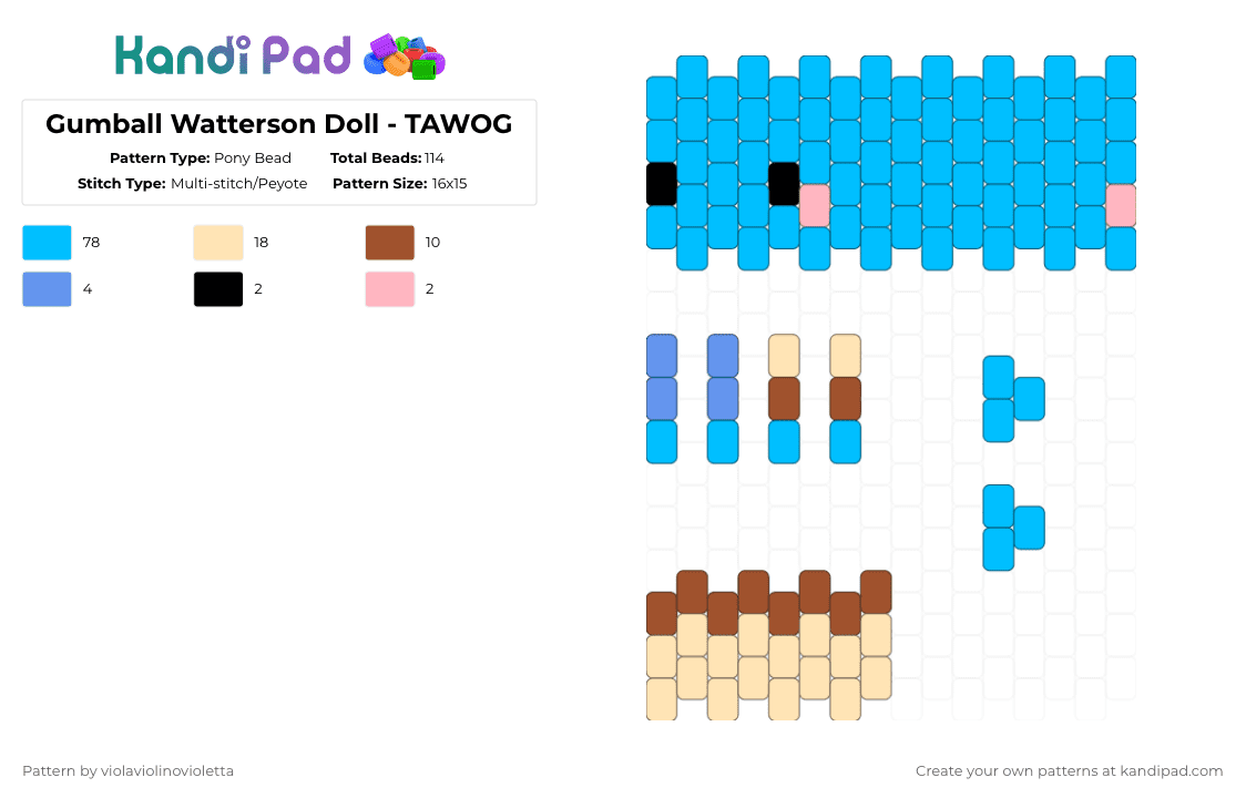 Gumball Watterson Doll - TAWOG - Pony Bead Pattern by violaviolinovioletta on Kandi Pad - light blue,gumball,doll,watterson,tawog,gumball tawog,gumball watterson,the amazing world of gumball,watterson tawog