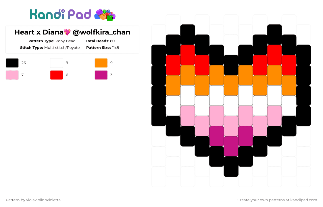 Heart x Diana💖 - Pony Bead Pattern by violaviolinovioletta on Kandi Pad - pink,orange,do not copy