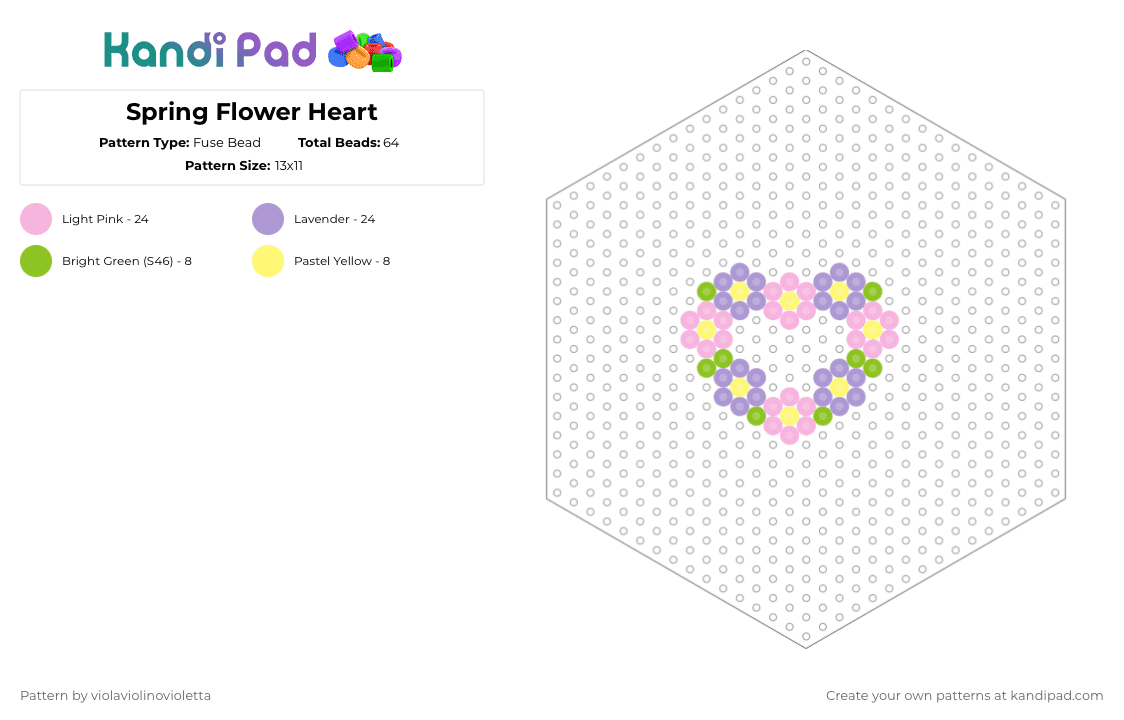 Spring Flower Heart - Fuse Bead Pattern by violaviolinovioletta on Kandi Pad - pink