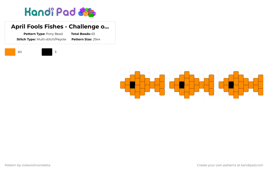April Fools Fishes - Challenge of the Day - Pony Bead Pattern by violaviolinovioletta on Kandi Pad - orange,cotdaprilfoolsday2026