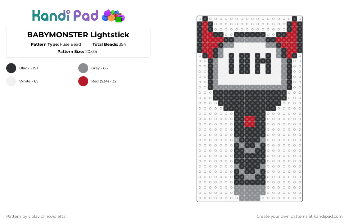 BABYMONSTER Lightstick - Fuse Bead Pattern by violaviolinovioletta on Kandi Pad - red,gray