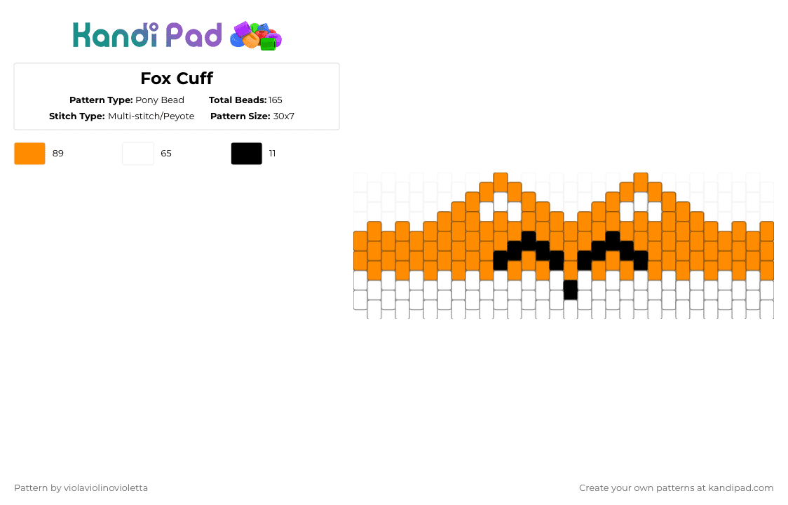 Fox Cuff - Pony Bead Pattern by violaviolinovioletta on Kandi Pad - orange,white