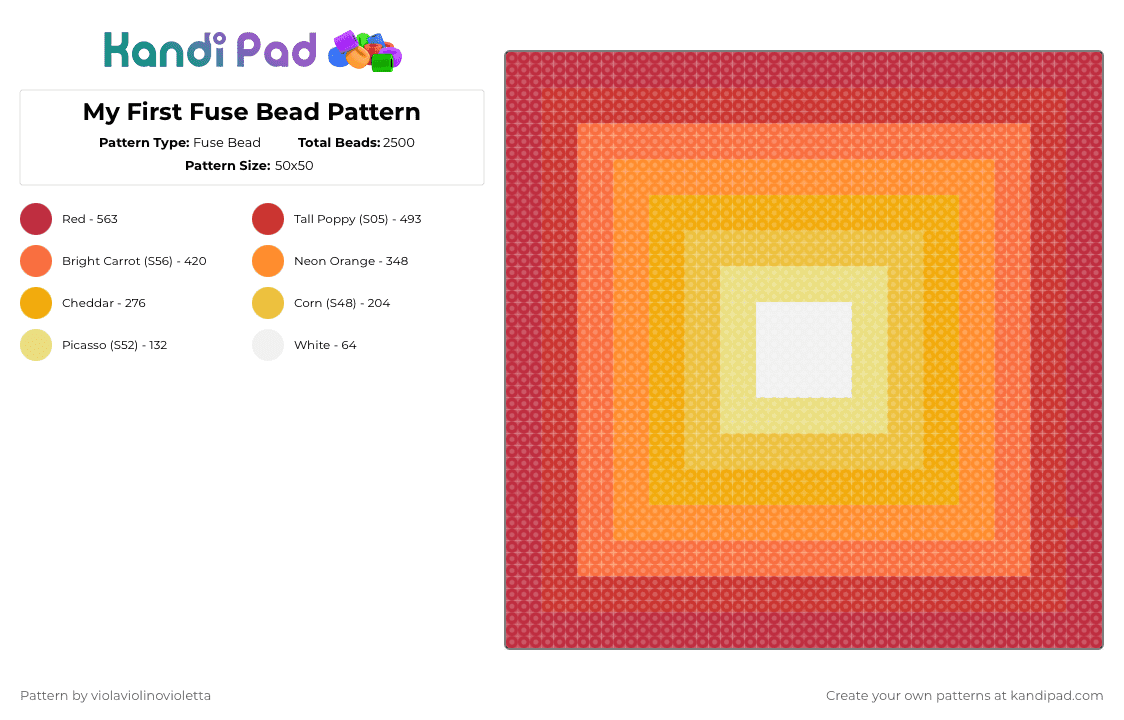 My First Fuse Bead Pattern - Fuse Bead Pattern by violaviolinovioletta on Kandi Pad - red,orange