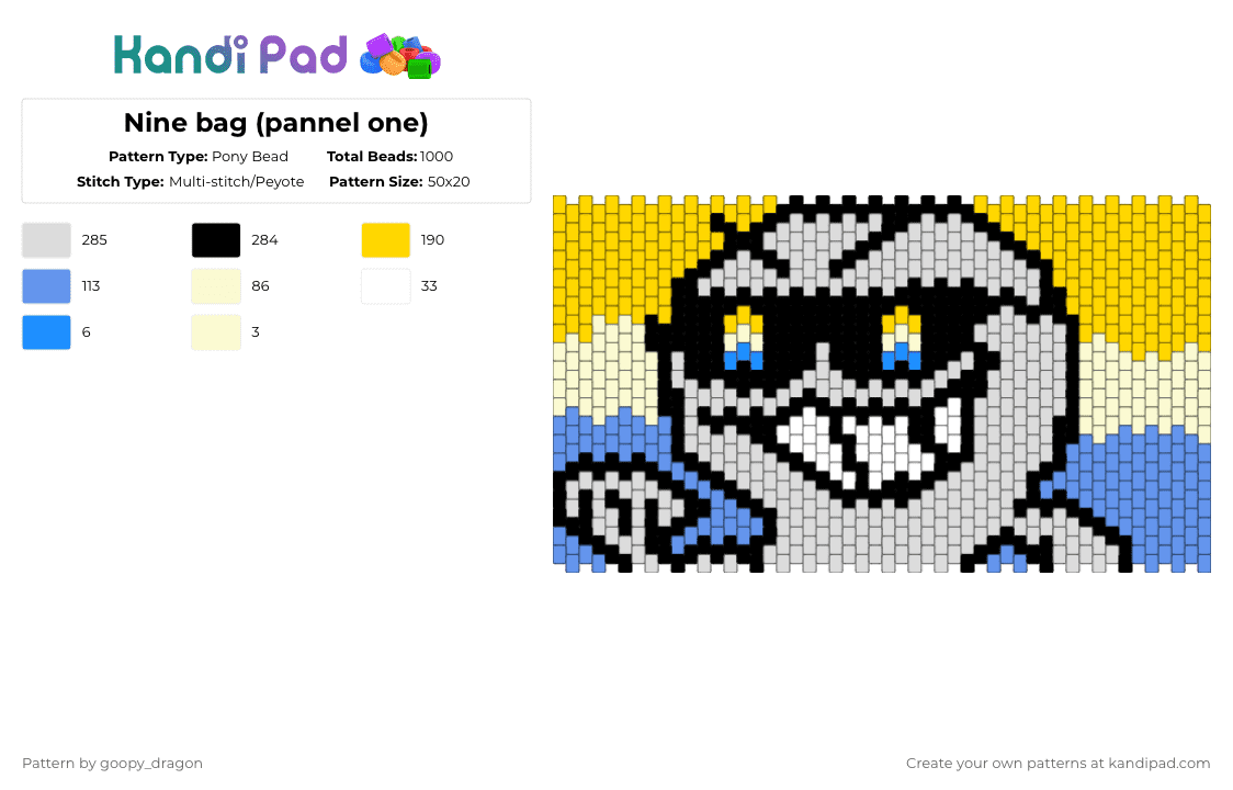 Nine bag (pannel one) - Pony Bead Pattern by goopy_dragon on Kandi Pad - yellow,light blue,bfb,tpot,bfdi,algebralien,nine,bag,osc,object shows