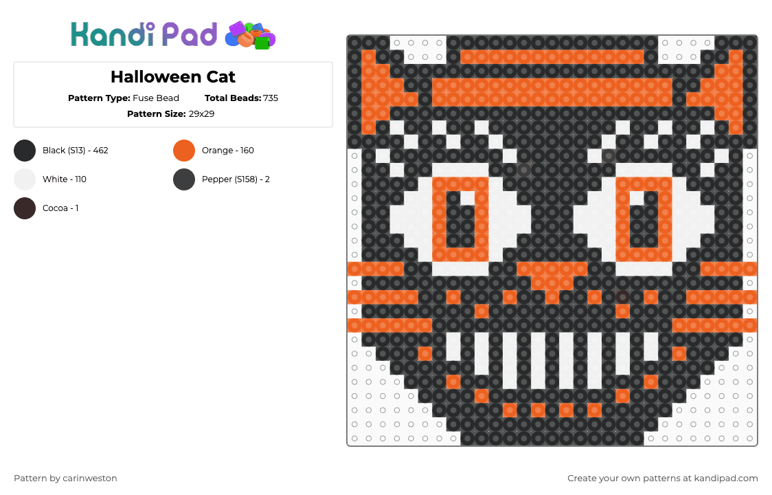 Halloween Cat - Fuse Bead Pattern by carinweston on Kandi Pad - black, orange