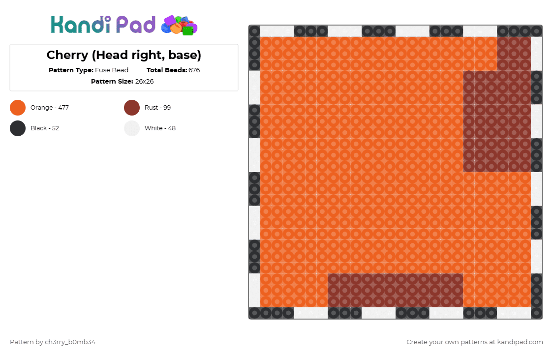Cherry (Head right, base) - Fuse Bead Pattern by ch3rry_b0mb34 on Kandi Pad - orange