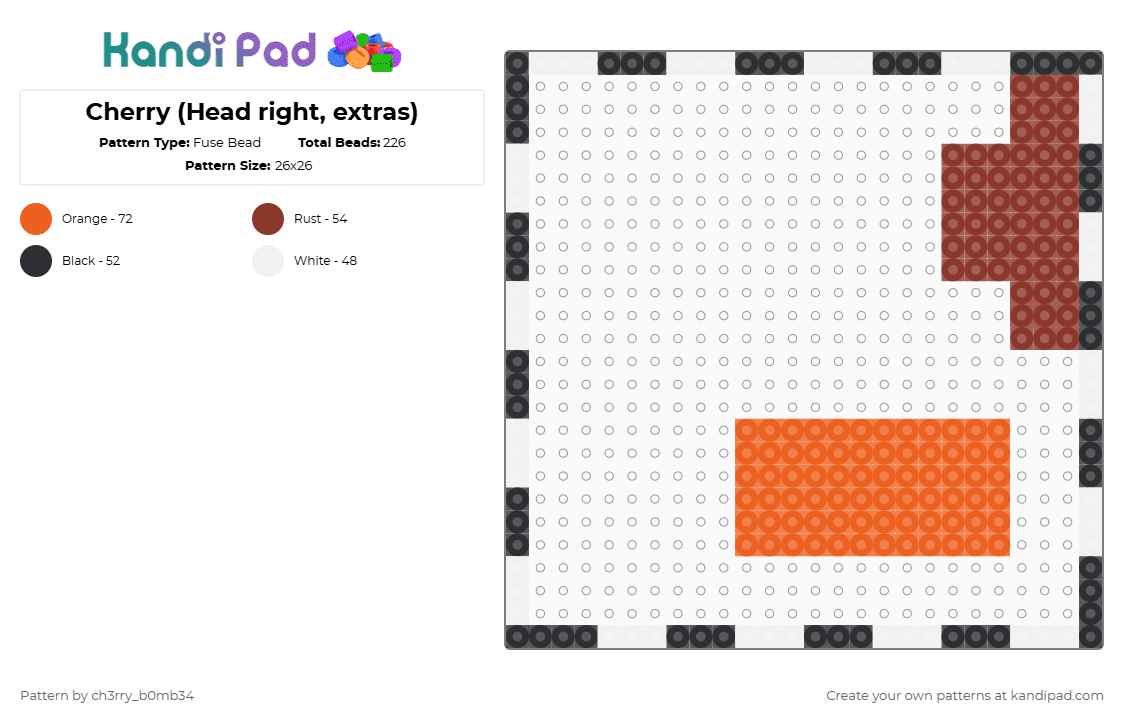 Cherry (Head right, extras) - Fuse Bead Pattern by ch3rry_b0mb34 on Kandi Pad - red,orange