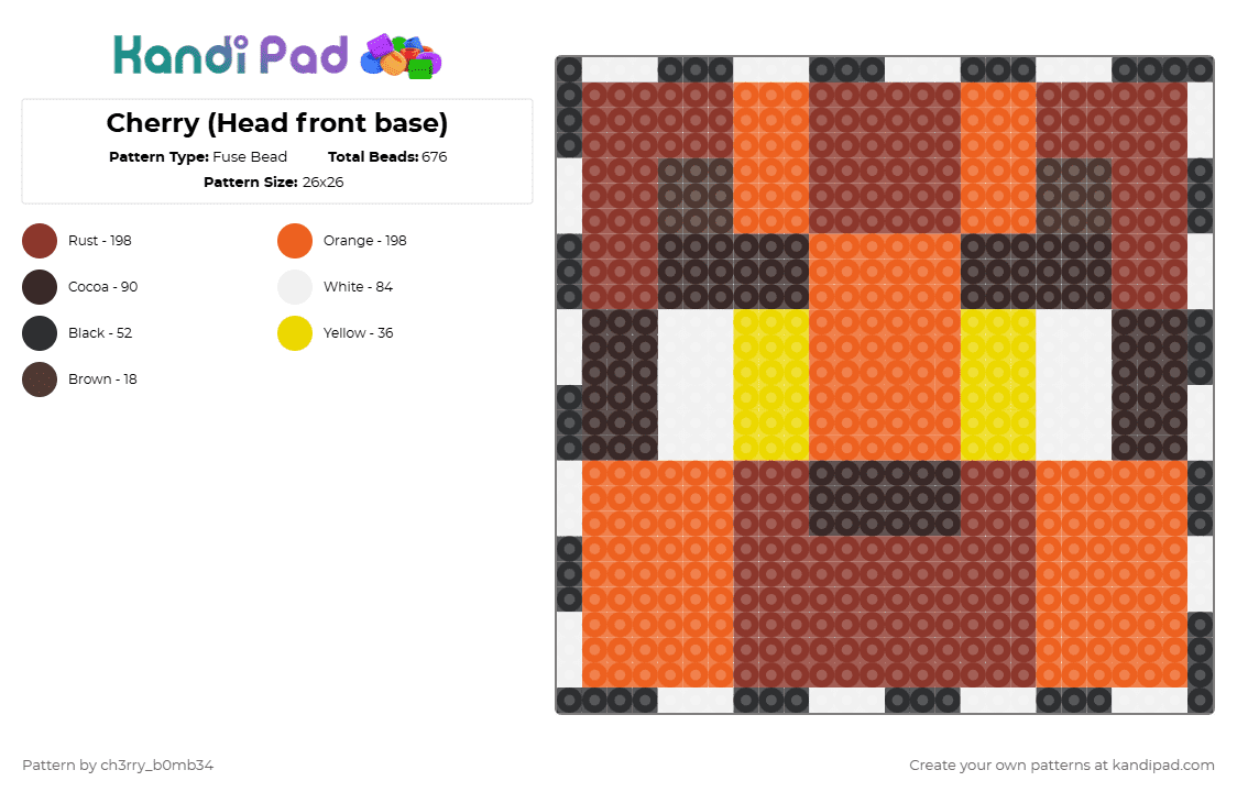 Cherry (Head front base) - Fuse Bead Pattern by ch3rry_b0mb34 on Kandi Pad - red,orange