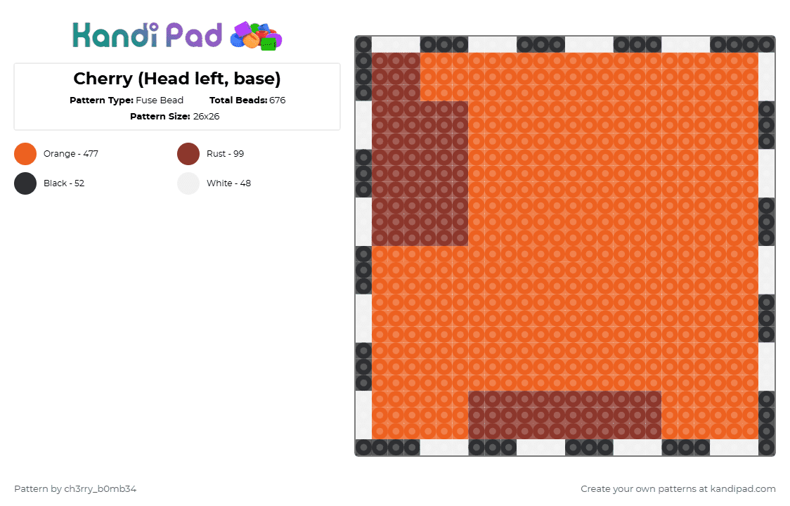 Cherry (Head left, base) - Fuse Bead Pattern by ch3rry_b0mb34 on Kandi Pad - orange
