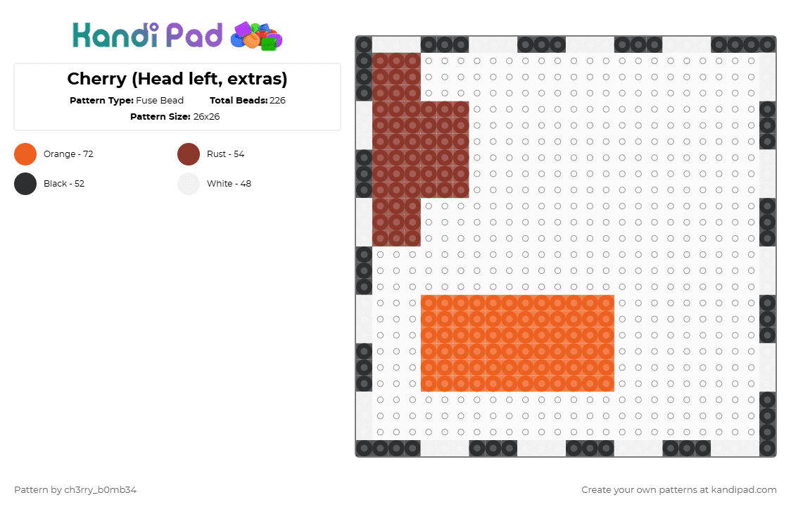 Cherry (Head left, extras) - Fuse Bead Pattern by ch3rry_b0mb34 on Kandi Pad - red,orange