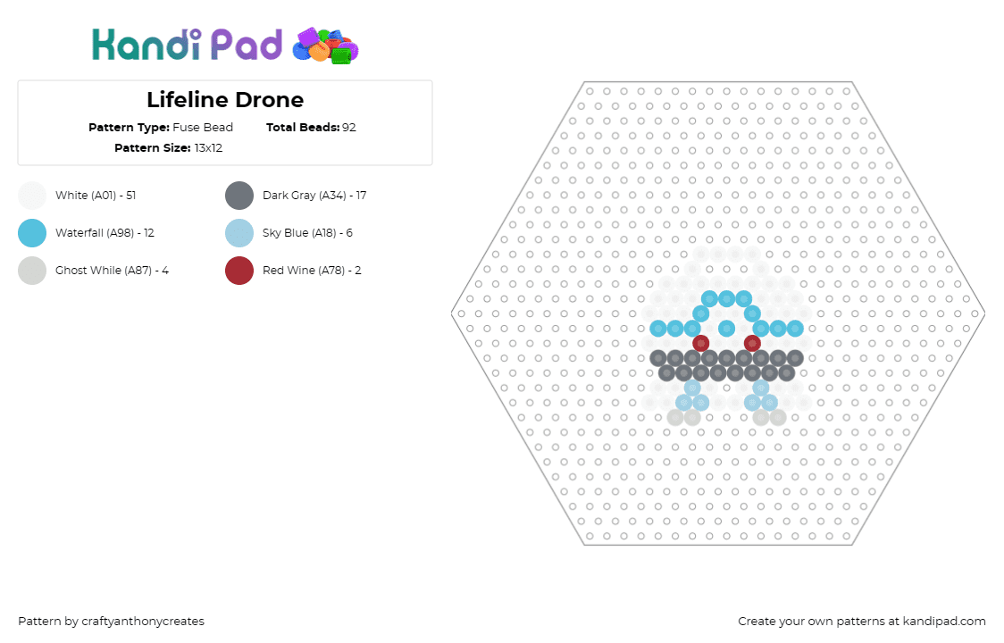 Lifeline Drone - Fuse Bead Pattern by craftyanthonycreates on Kandi Pad - lifeline,apex legends,video game,drone,minimalist,gadget,blue,gray,red