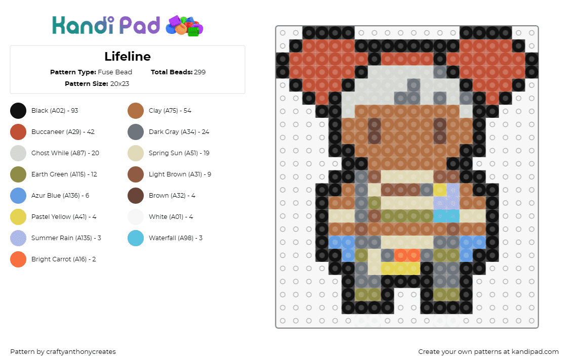 Lifeline - Fuse Bead Pattern by craftyanthonycreates on Kandi Pad - lifeline,apex legends,video games,combat medic,lively mix,red,brown,blue,white,t