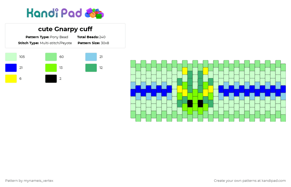 cute Gnarpy cuff - Pony Bead Pattern by mynameis_vertex on Kandi Pad - teal