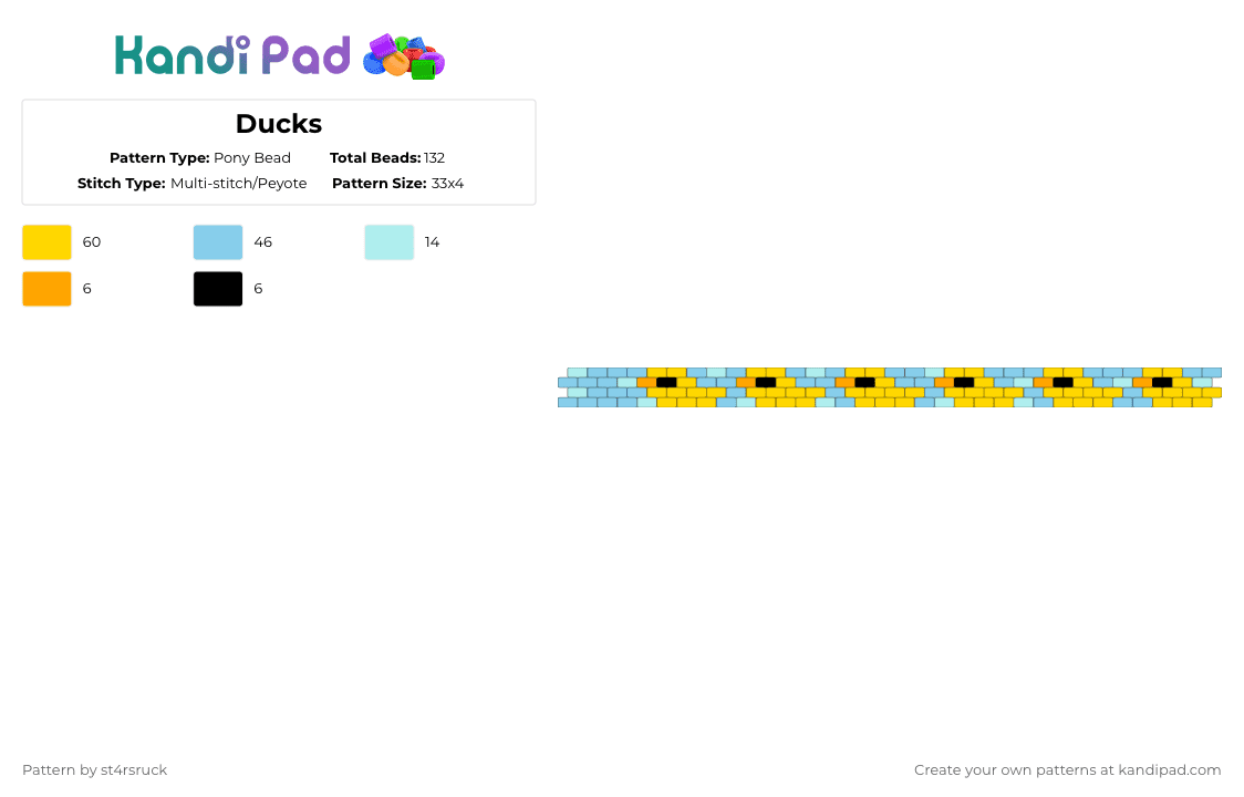 Ducks - Pony Bead Pattern by st4rsruck on Kandi Pad - light blue,yellow,duck,bath,bubbles,ducky,rubber duck,rubberduck