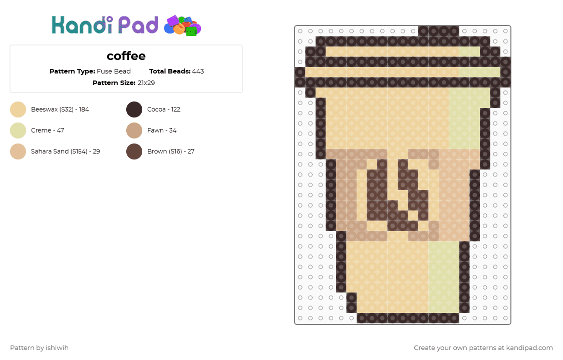 coffee - Fuse Bead Pattern by ishiwih on Kandi Pad - brown,beige,coffe,coffee,food,drink,easy,cute