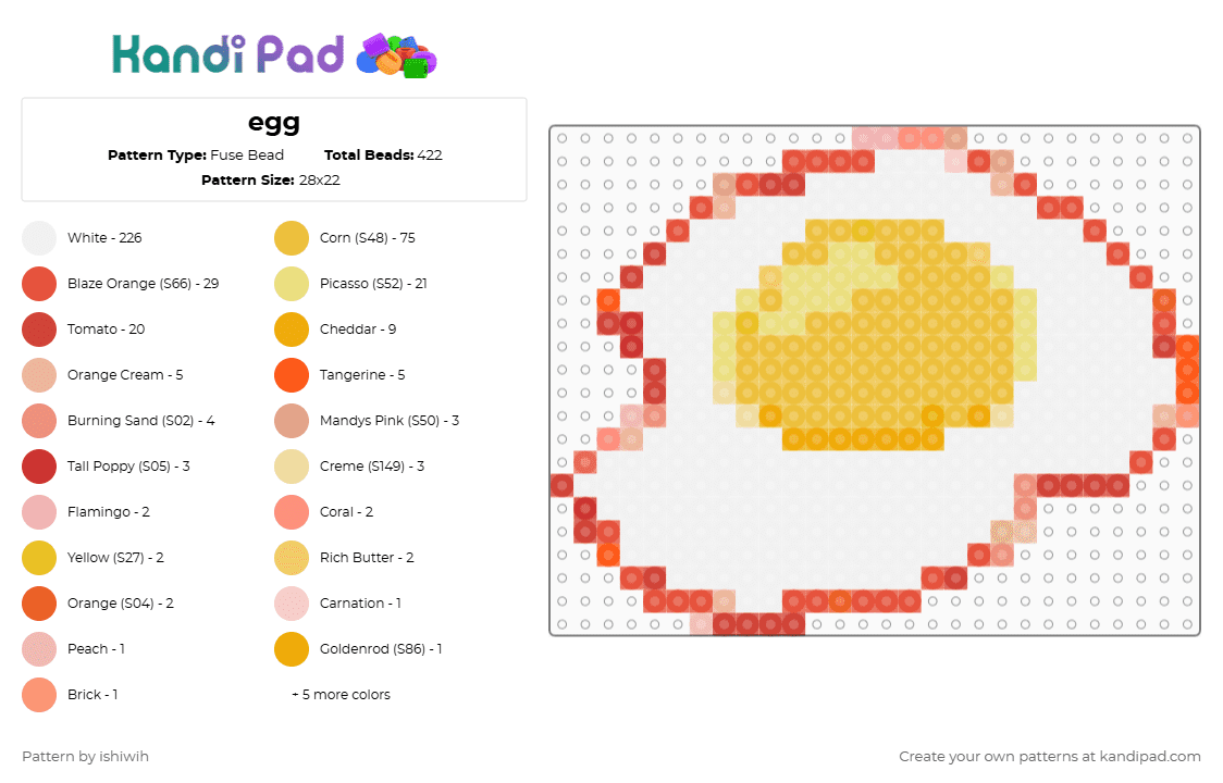 egg - Fuse Bead Pattern by ishiwih on Kandi Pad - white,red,yellow,egg,food,baby chicken,cute,yummy