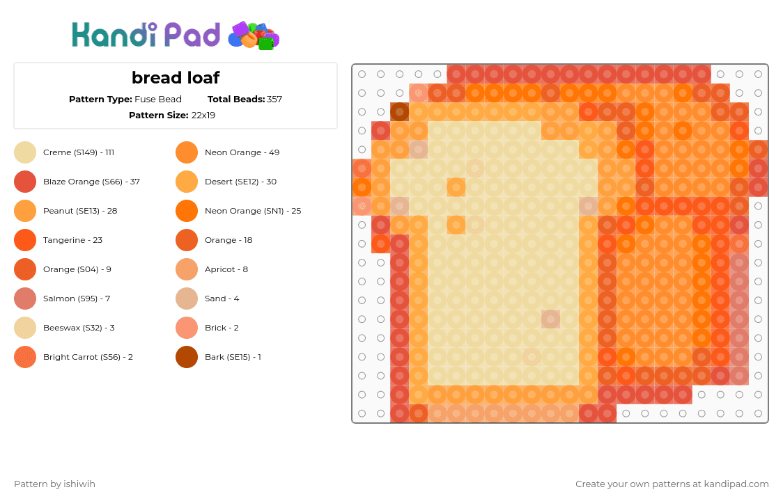 bread loaf - Fuse Bead Pattern by ishiwih on Kandi Pad - orange,beige,easy,bread,food,loaf,baking,dessert,cute,nice