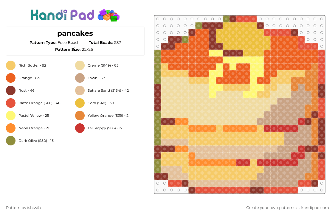 pancakes - Fuse Bead Pattern by ishiwih on Kandi Pad - yellow,orange,beige,food,pancakes,easy,cute,butter