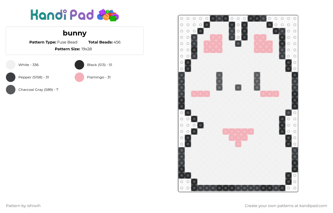 bunny - Fuse Bead Pattern by ishiwih on Kandi Pad - white,beige,bunney,bunny,animal,cute,easy