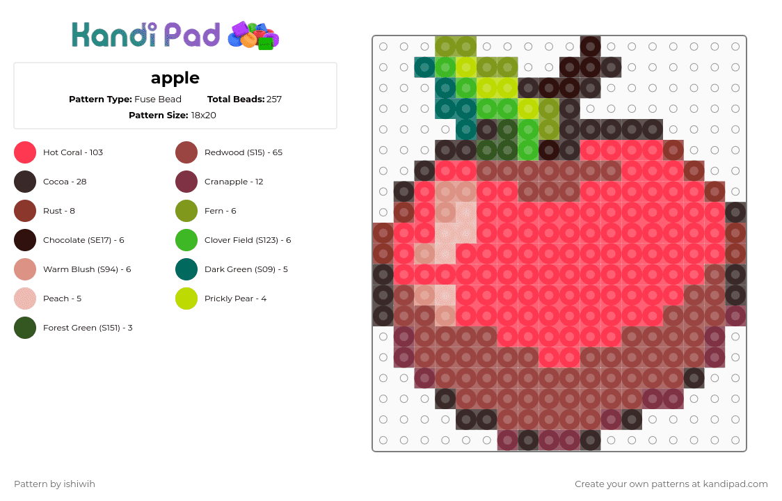 apple - Fuse Bead Pattern by ishiwih on Kandi Pad - brown,red,apple,food,yummy,tasty,easy,cute