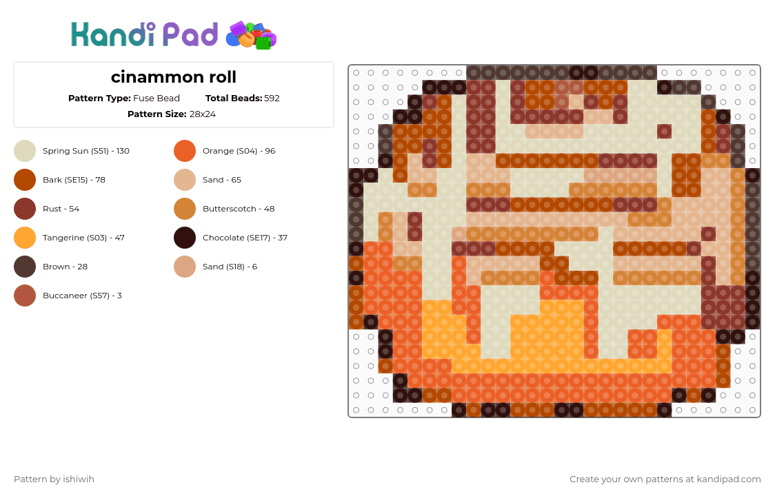 cinammon roll - Fuse Bead Pattern by ishiwih on Kandi Pad - orange,beige,food,cinnamon roll,yummy,easy,cute