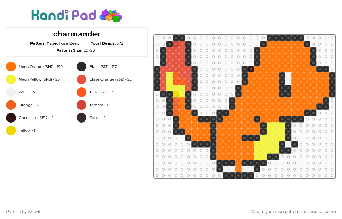 charmander - Fuse Bead Pattern by ishiwih on Kandi Pad - orange,charmander,pokemon,anime,animal,cute,easy