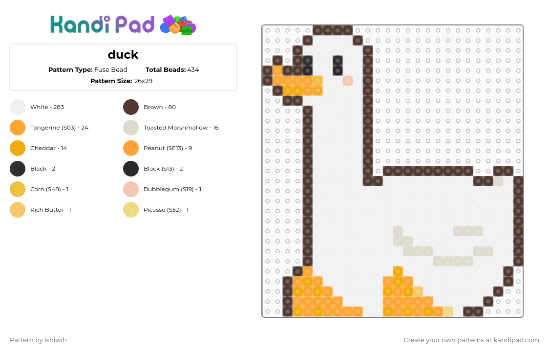 duck - Fuse Bead Pattern by ishiwih on Kandi Pad - white,brown,orange,duck,sitting,cute,easy,animal