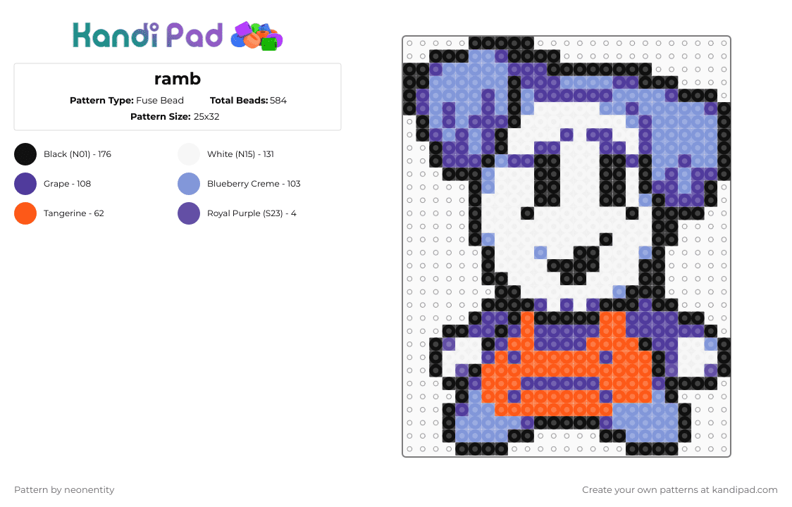 ramb - Fuse Bead Pattern by neonentity on Kandi Pad - light blue,purple