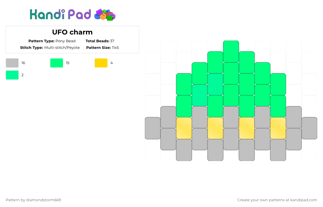 UFO Charm - Pony Bead Pattern by diamondstorm669 on Kandi Pad - ufo,alien,space,charm,scifi,teal,beige