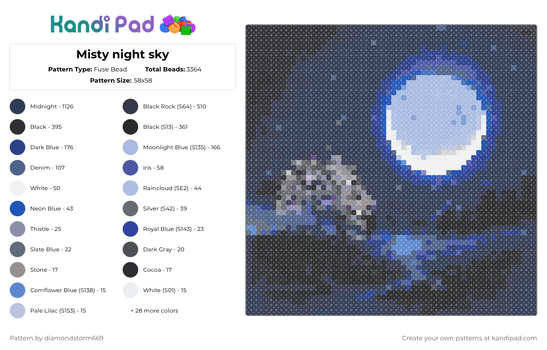 Misty night sky - Fuse Bead Pattern by diamondstorm669 on Kandi Pad - purple,blue,cotdmisty,night sky,moon