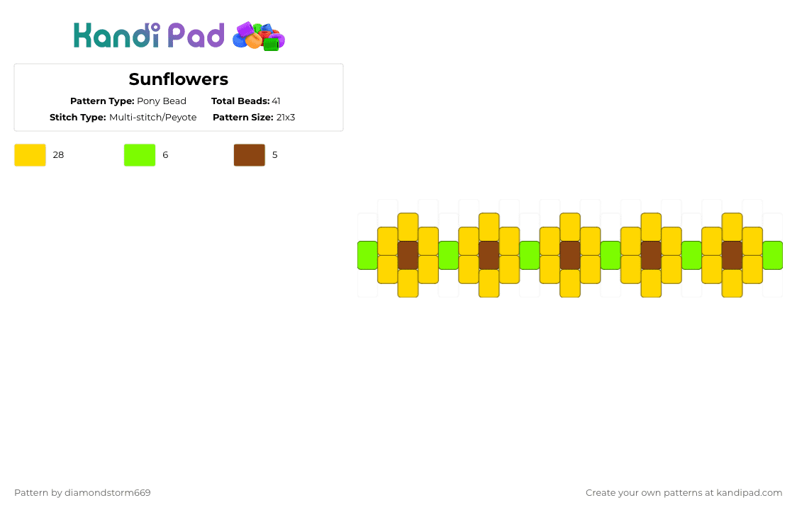 Sunflowers - Pony Bead Pattern by diamondstorm669 on Kandi Pad - yellow,sunflowers,hidden disability,rotator,single,cuff