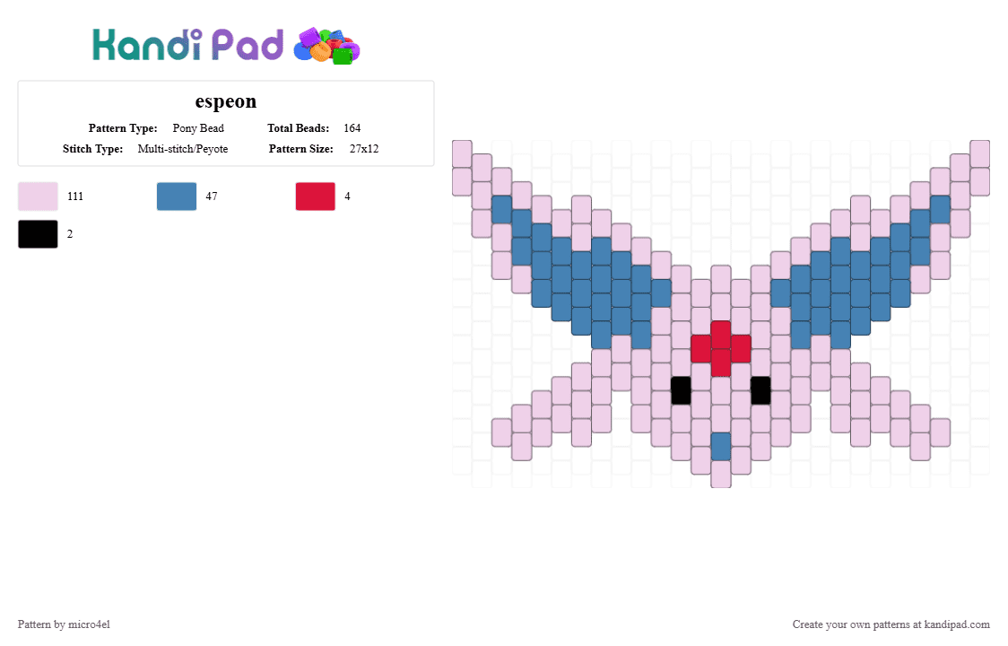espeon - Pony Bead Pattern by micro4el on Kandi Pad - espeon, pink, pokemon