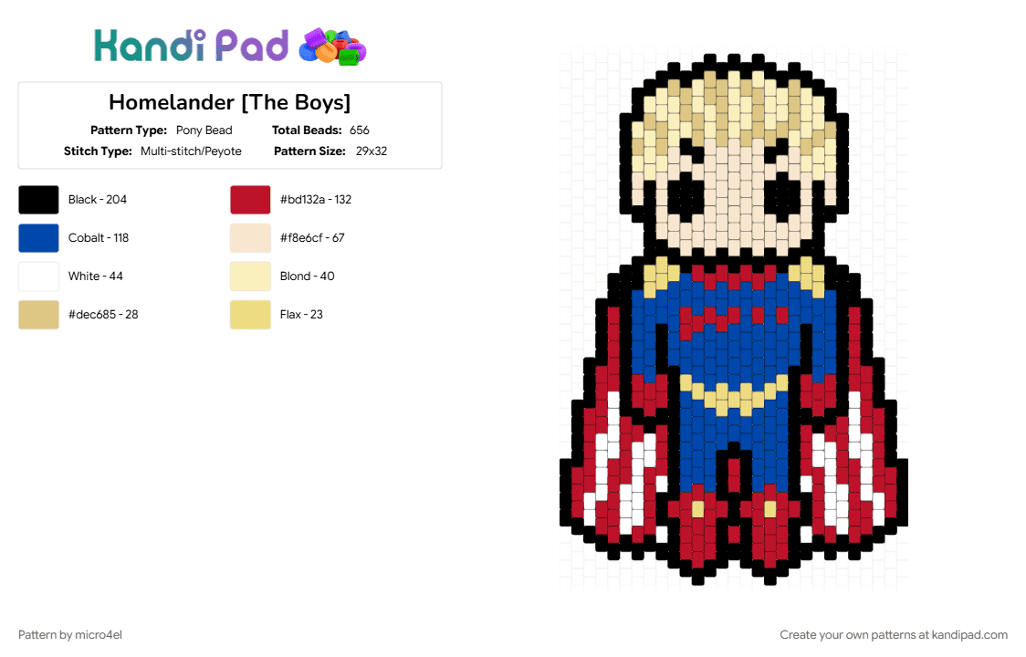 Homelander [The Boys] - Pony Bead Pattern by micro4el on Kandi Pad - blue, character, charm, homelander, red, series, the boys