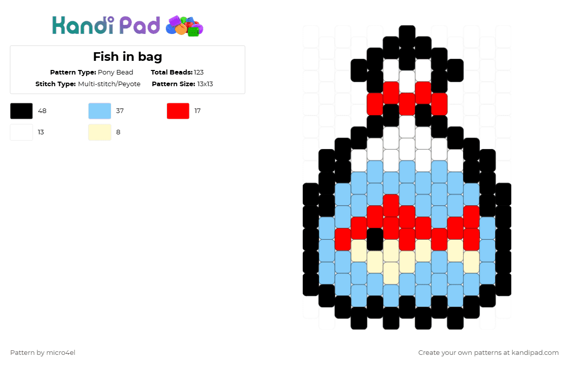 Fish in bag - Pony Bead Pattern by micro4el on Kandi Pad - light blue