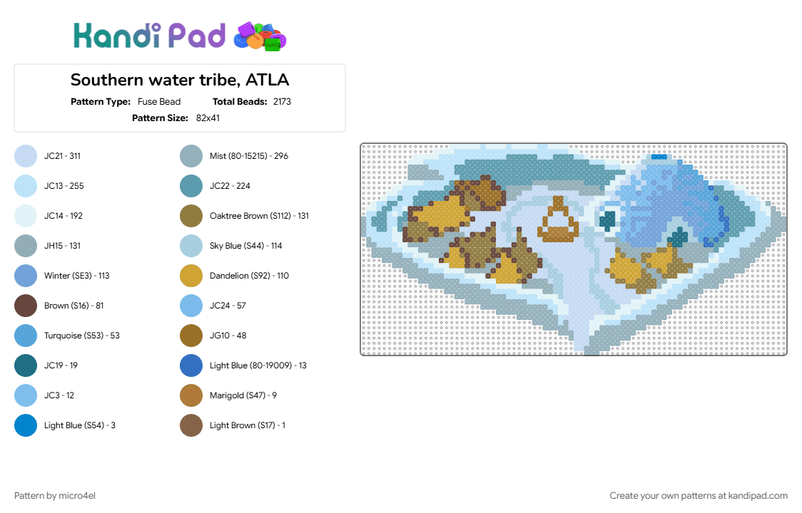 Southern water tribe, ATLA - Fuse Bead Pattern by micro4el on Kandi Pad - avatar, avatar the last airbender, cotdigloos, light blue, south pole, teal, tribe, water