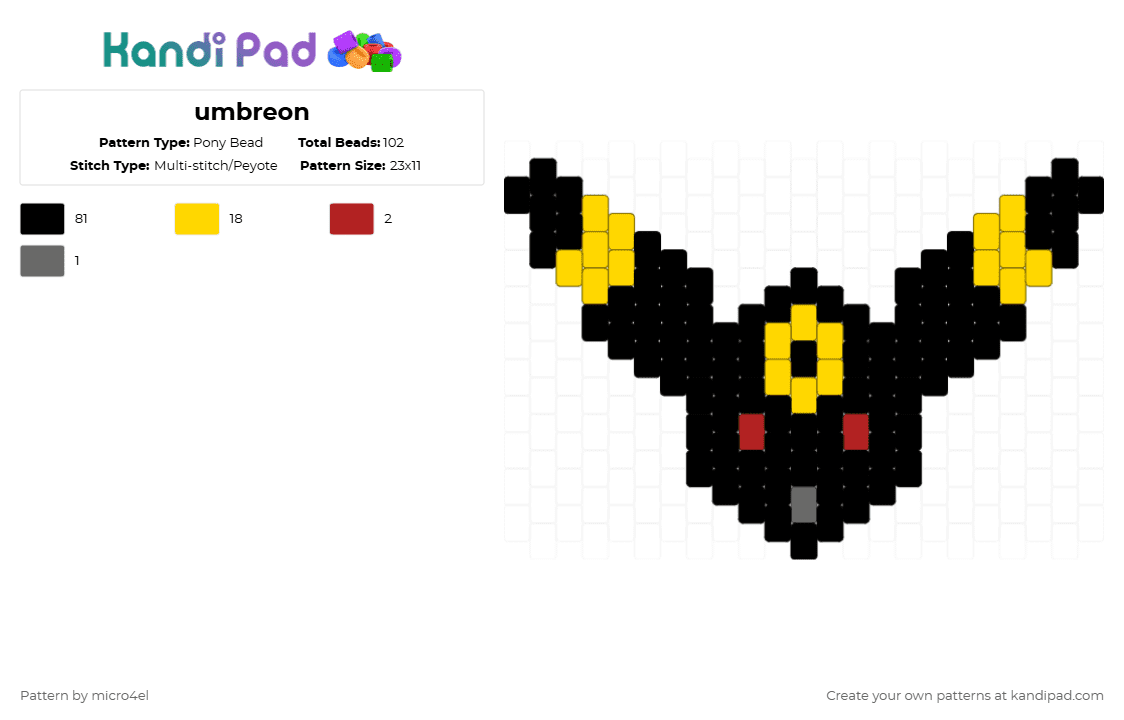 umbreon - Pony Bead Pattern by micro4el on Kandi Pad - black, eevee, eeveelution, pokemon, umbreon, yellow