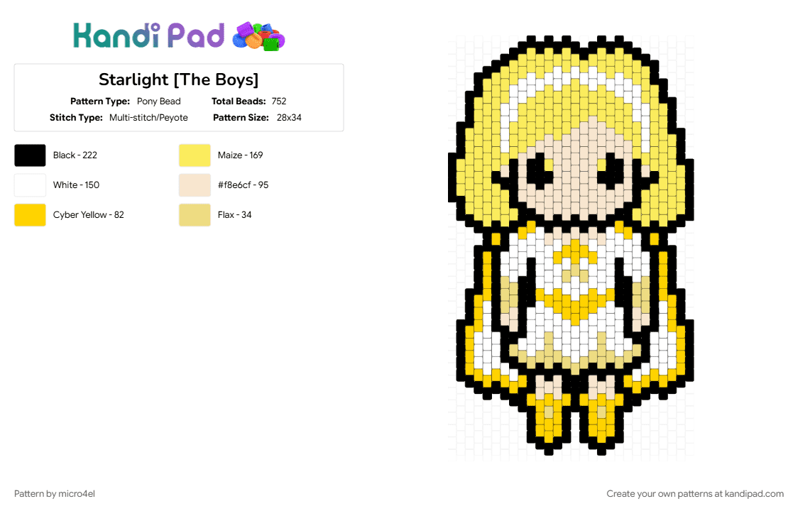 Starlight [The Boys] - Pony Bead Pattern by micro4el on Kandi Pad - character, charm, cotdminiatures, series, starlight, the boys, white, yellow