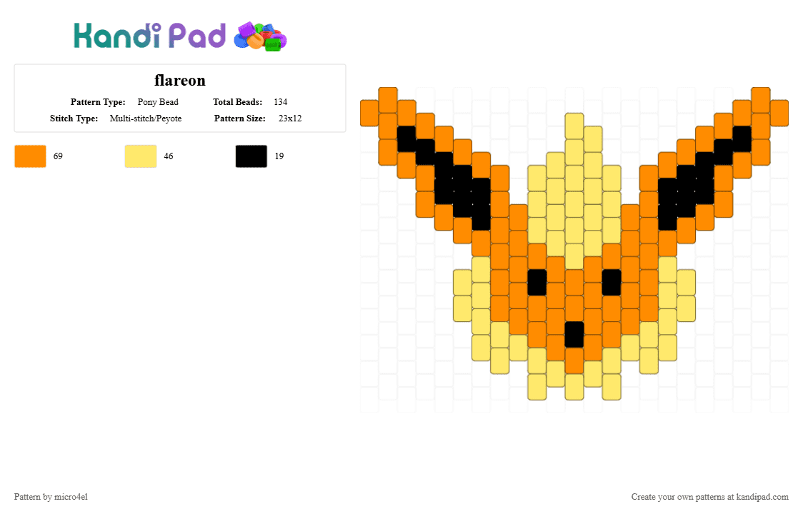 flareon - Pony Bead Pattern by micro4el on Kandi Pad - eevee, flareon, orange, pokemon, yellow