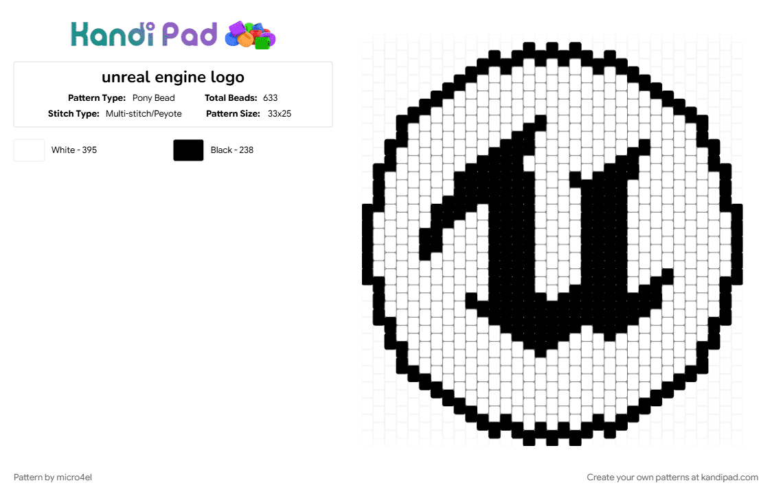 unreal engine logo - Pony Bead Pattern by micro4el on Kandi Pad - black, engine, logo, unreal, unreal engine, white