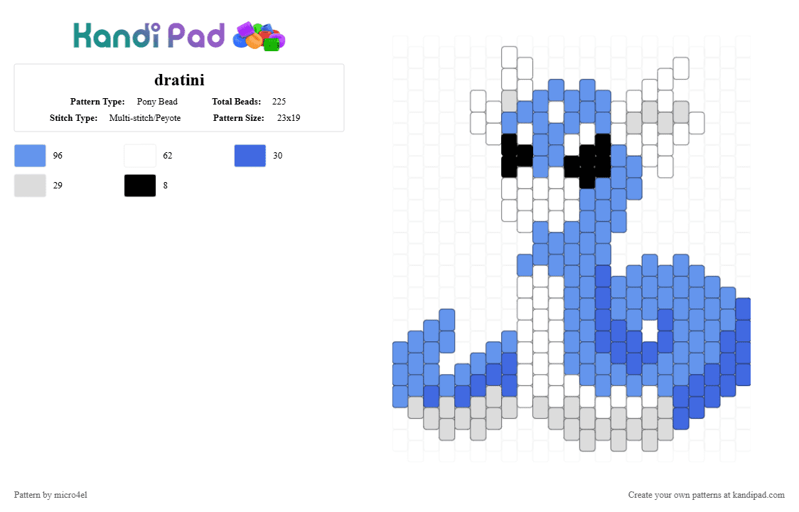 dratini - Pony Bead Pattern by micro4el on Kandi Pad - light blue,cotdmonsters,pokemon,dratini