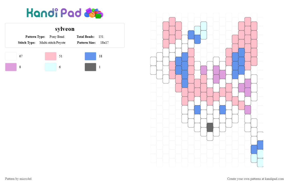 sylveon - Pony Bead Pattern by micro4el on Kandi Pad - blue, eevee, eeveelution, pink, pokemon, sylveon, white
