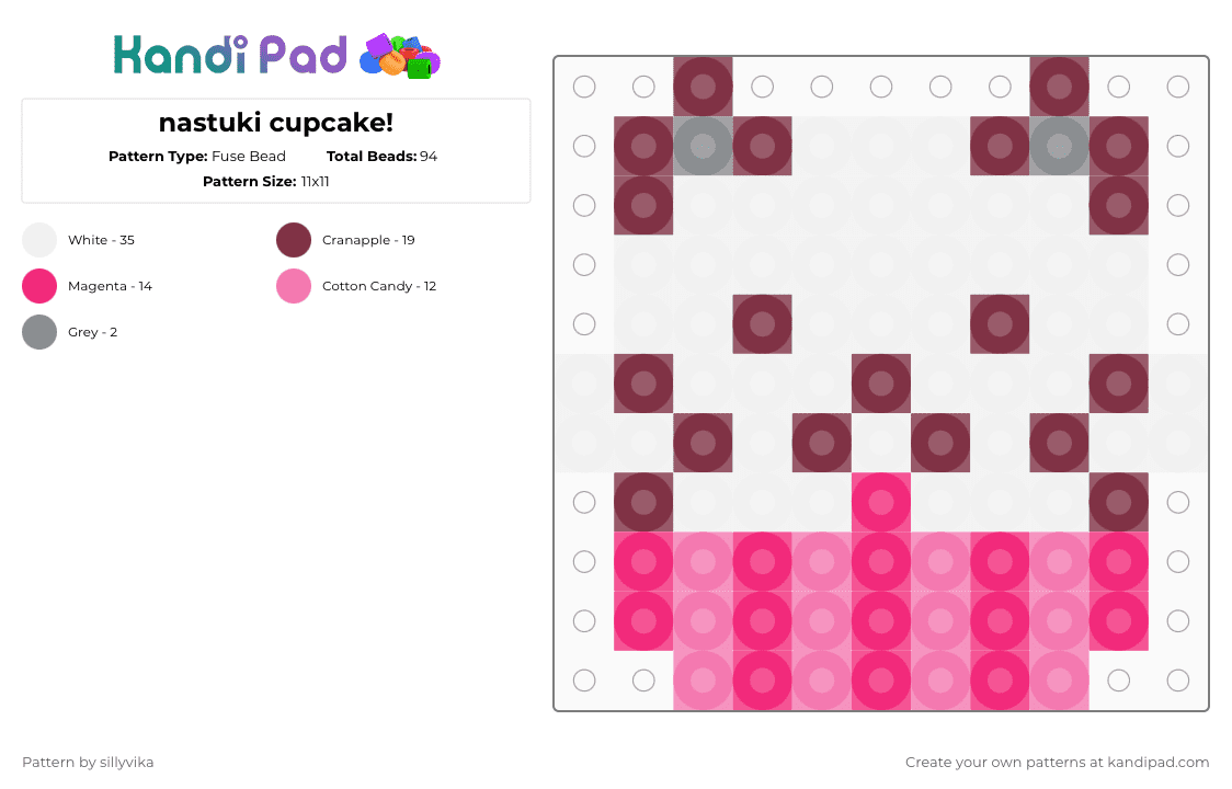 nastuki cupcake! - Fuse Bead Pattern by sillyvika on Kandi Pad - brown,pink,ddlc,doki doki,cupcake,cute,natsuki,monika,yuri,sayori