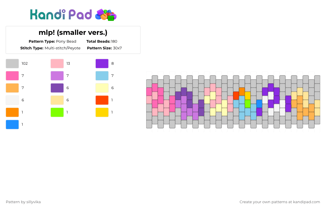 mlp! (smaller vers.) - Pony Bead Pattern by sillyvika on Kandi Pad - pink,beige,mlp,my little pony,pinkie pie,twilight sparkle,rainbow dash,applejack,rarity,fluttershy