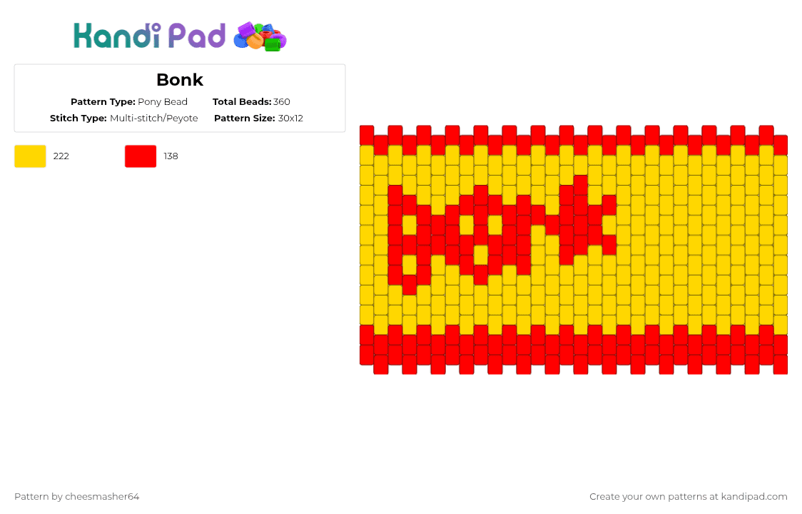 Bonk Pony Bead Pattern - Kandi Pad | Kandi Patterns, Fuse Bead Patterns ...