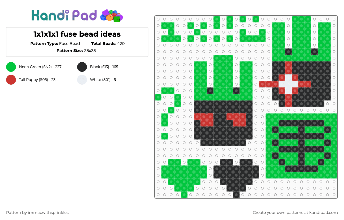 1x1x1x1 fuse bead ideas - Fuse Bead Pattern by immacwithsprinkles on Kandi Pad - 1x, 1x1x1x1, 1x4, forsaken, fuse bead, green
