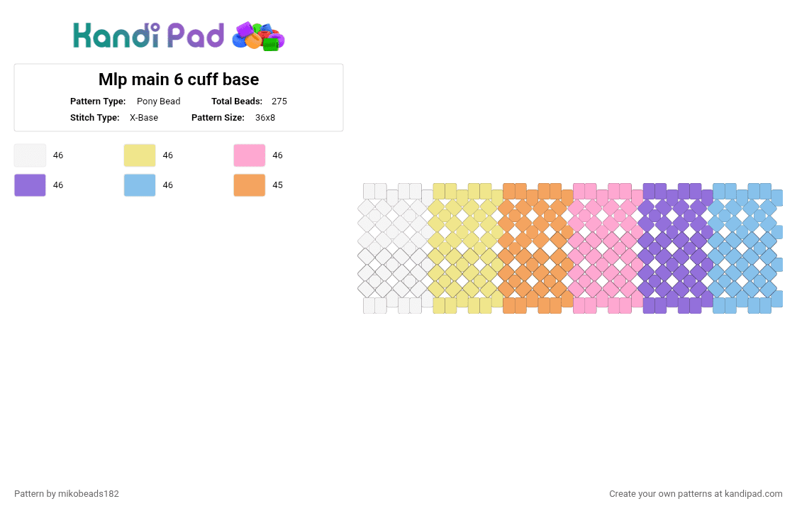 Mlp main 6 cuff base - Pony Bead Pattern by mikobeads182 on Kandi Pad - orange,purple,colorful